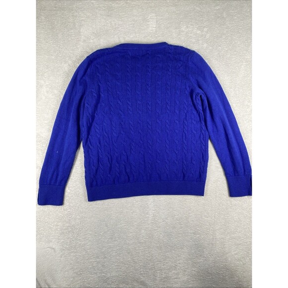 Talbots Cable Knit Sweater Women's XL Lambs Wool Royal Blue Fisherman Crewneck - Picture 8 of 8